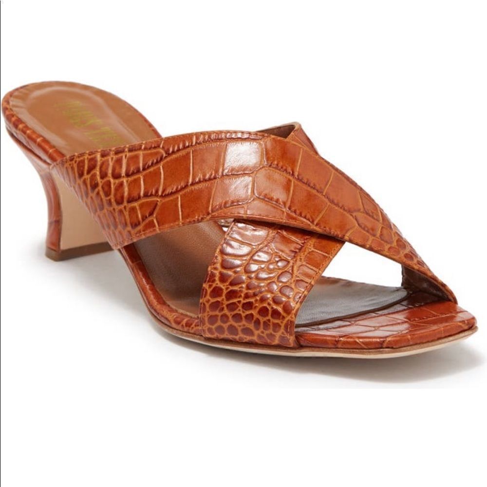 Paris Texas Women’s leather croc embossed crisscross slip on sandal’s Sz 6,5 new